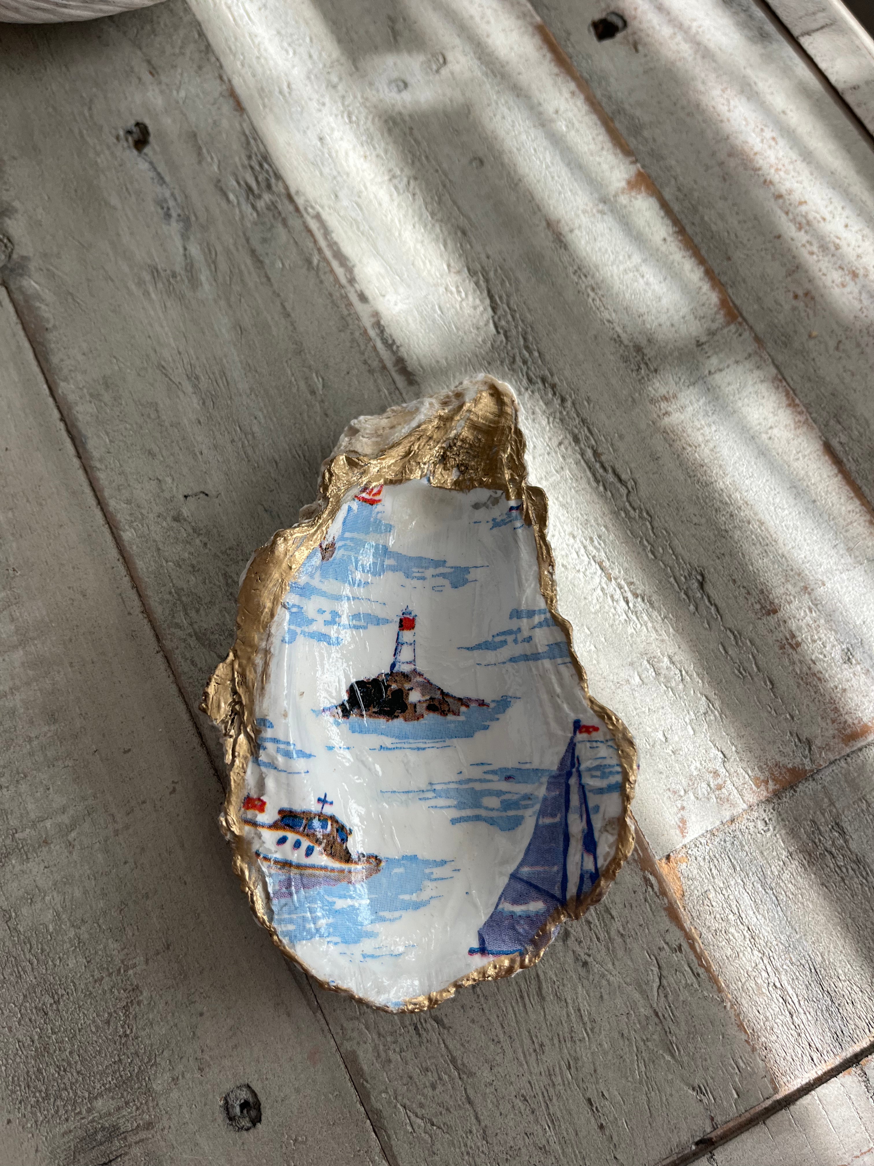 Lighthouse Oyster Shell Jewelry Dish