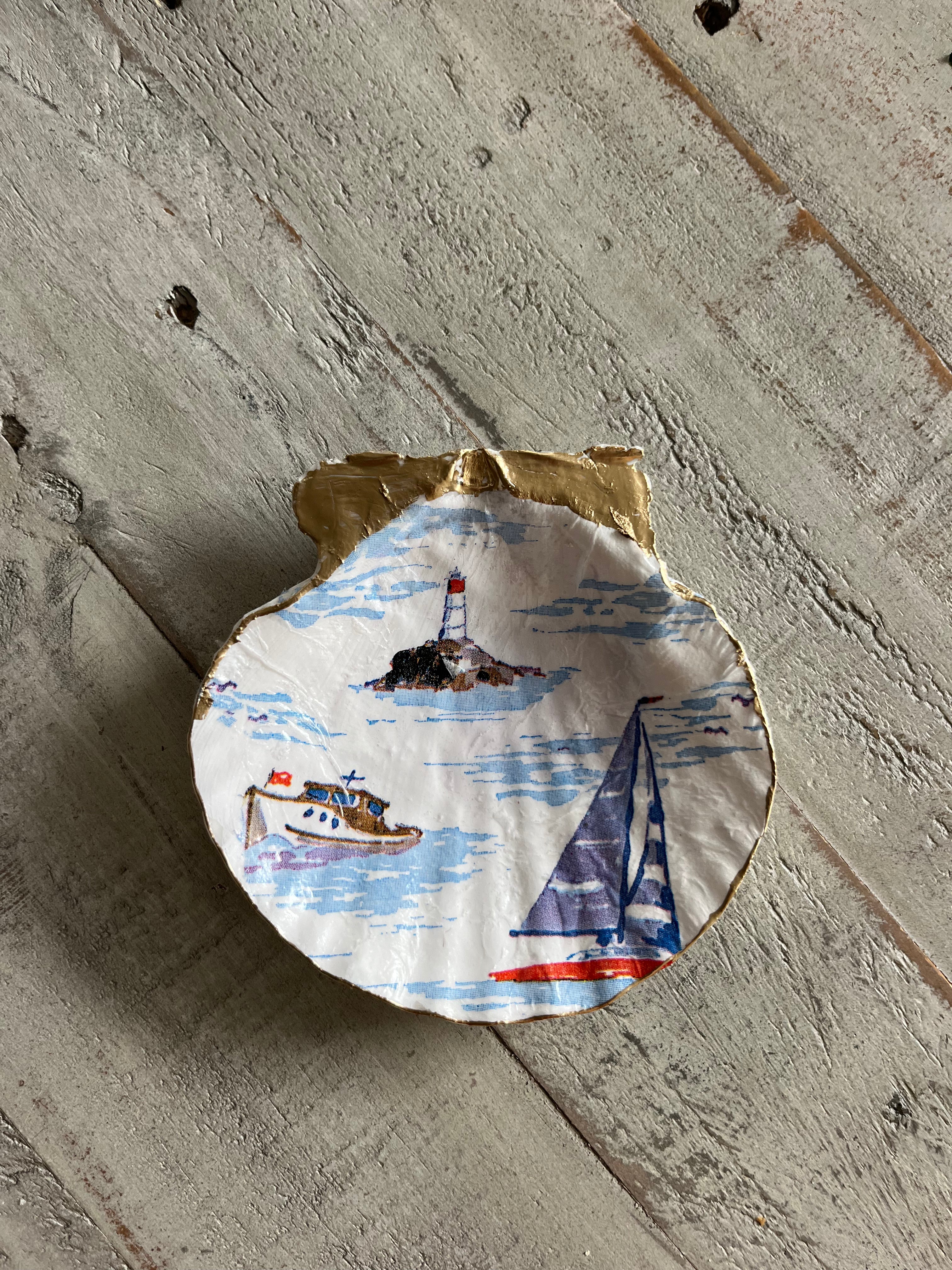 Lighthouse Scallop Shell Jewelry Dish