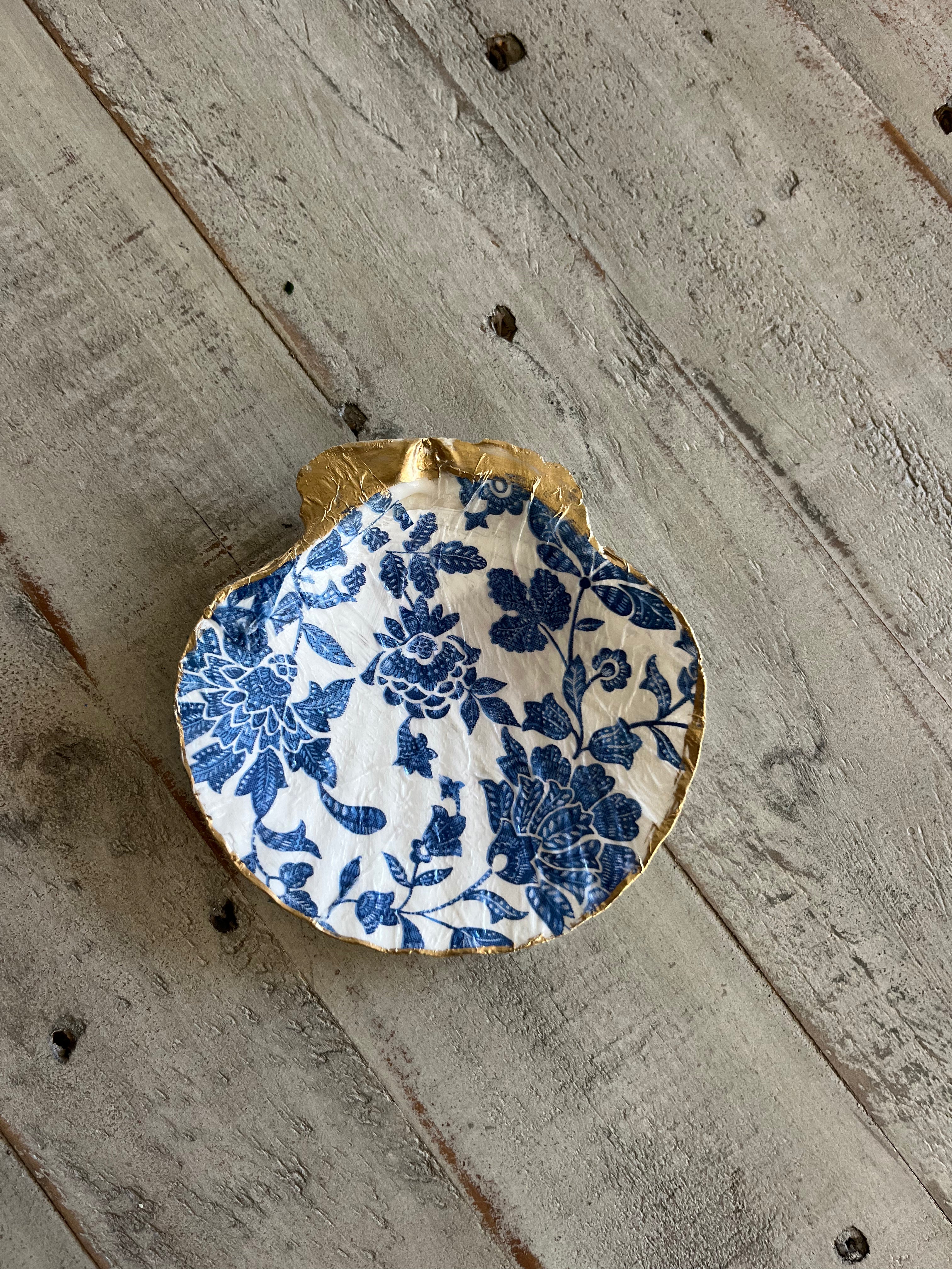 Indigo Scallop Shell Jewelry Dish