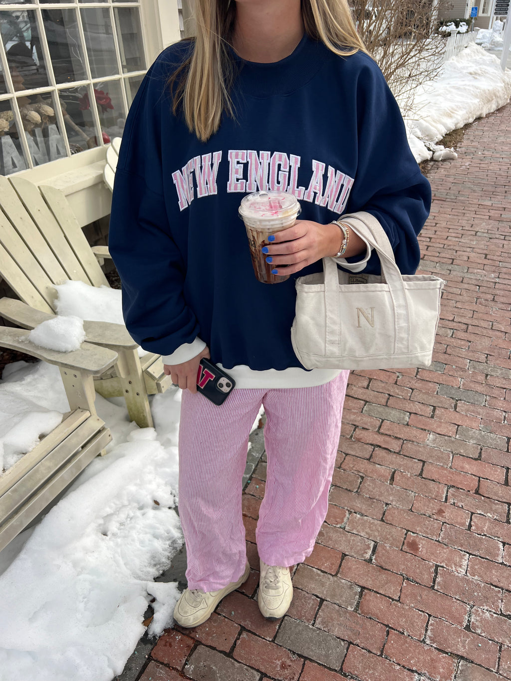 Pink & Navy New England Mockneck