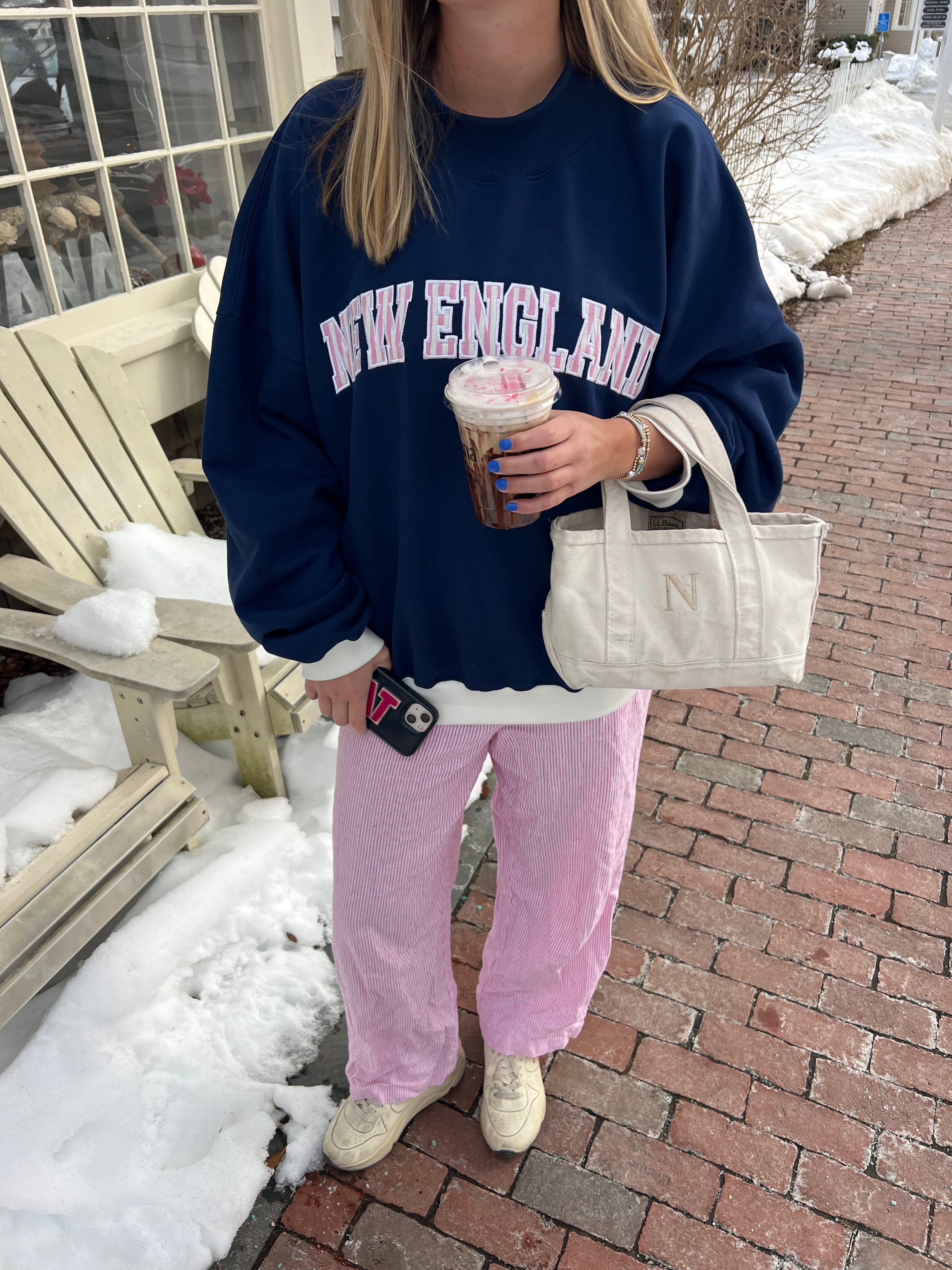Pink & Navy New England Mockneck