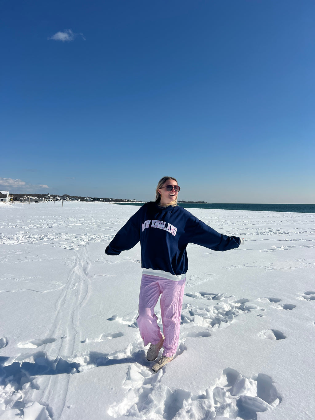 Pink & Navy New England Mockneck