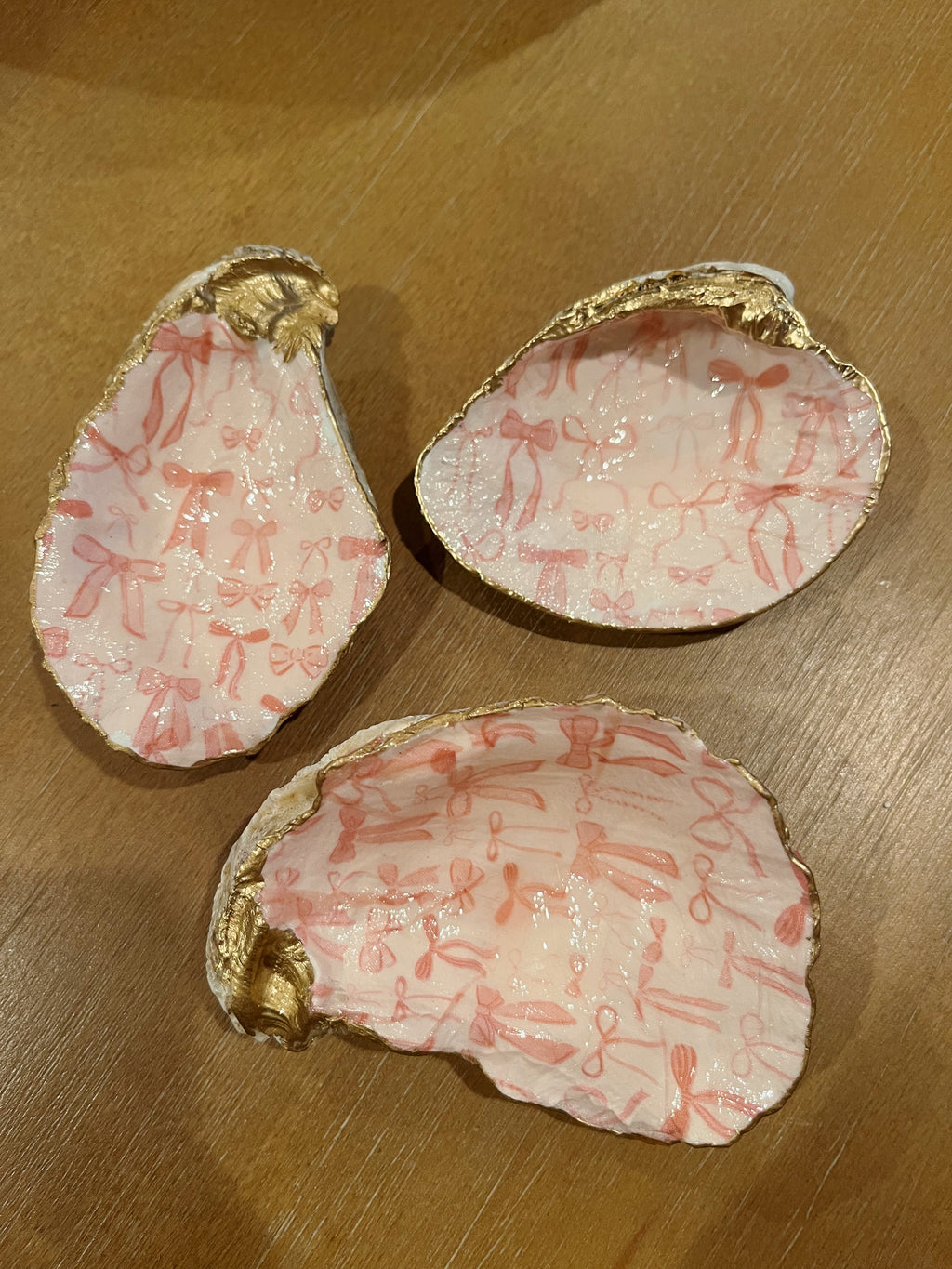 Pink Bows Oyster Shell Jewelry Dish