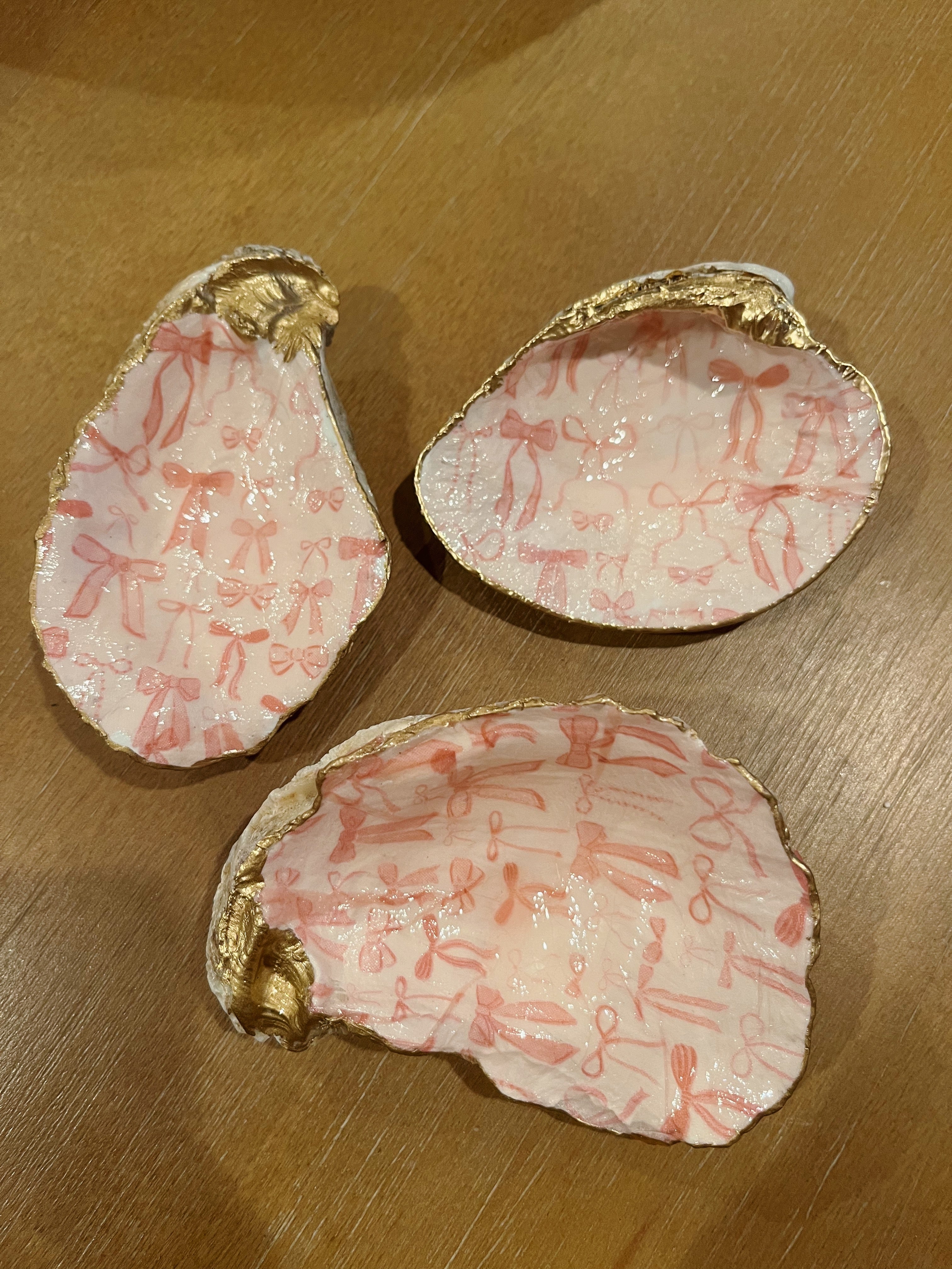Pink Bows Oyster Shell Jewelry Dish