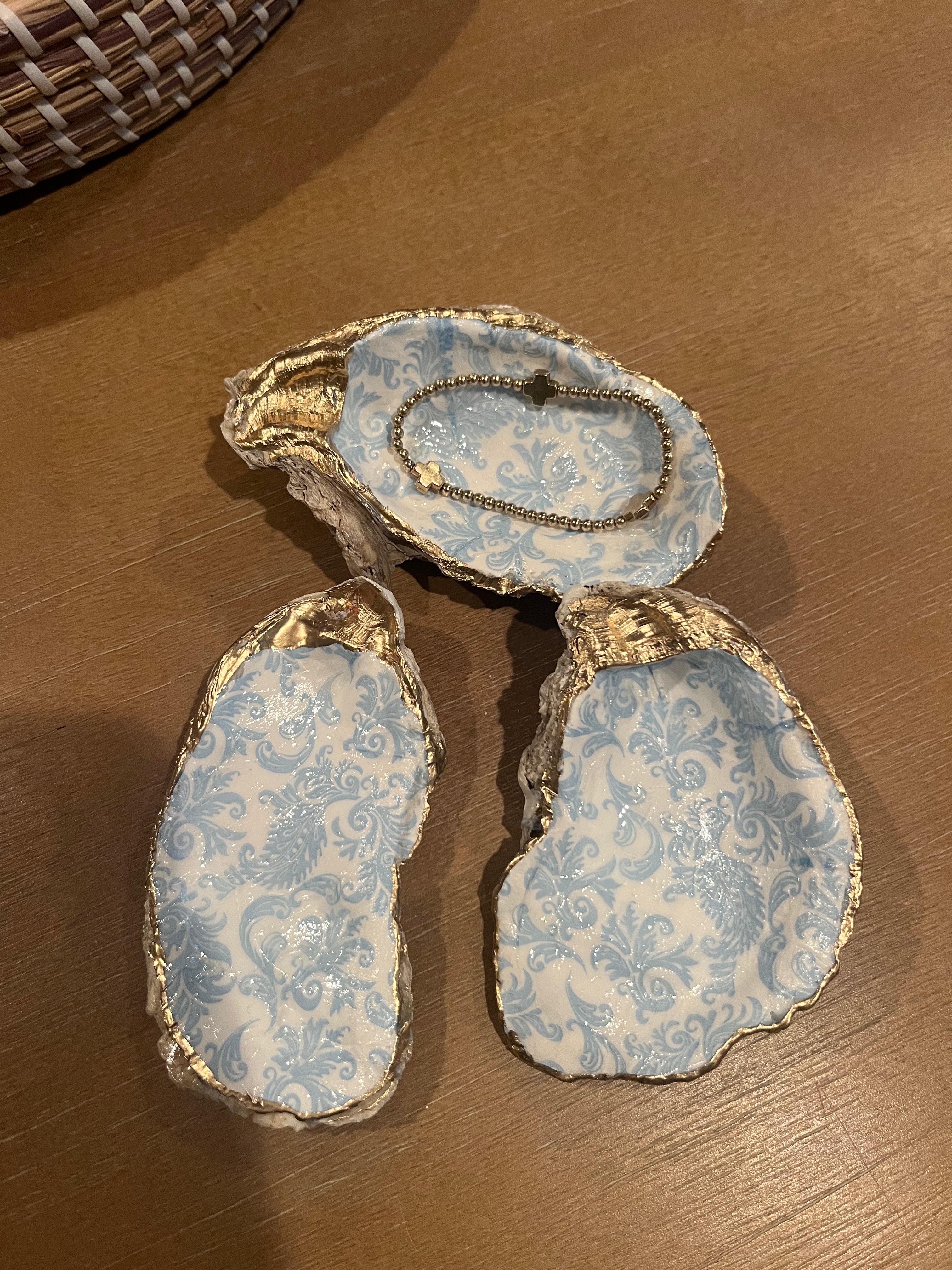 Blue Waves Oyster Shell Jewelry Dish